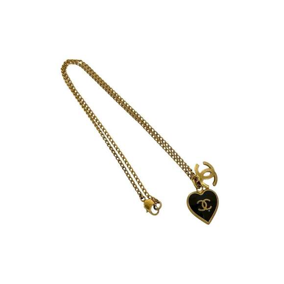 CHANEL Authentic Black Logo Necklace